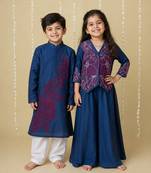 Gold handwoven cotton sharara set & kurta pyjama brother sister matching combo