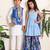 Blue ikat cotton sharara set & kurta jacket brother sister matching combo