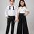 White & black solid japanese crepe & cotton jumpsuit & shirt brother sister matching combo