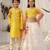 Yellow & mustard yellow mirror work net lehenga choli & kurta pyjama brother sister matching combo