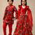 Red embroidered & printed chanderi silk lehenga choli & sherwani brother sister matching combo