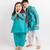 Teal & blue solid cotton kurta set & kurta jacket brother sister matching combo