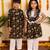 Brown handwoven & printed cotton frock & kurta pyjama brother sister matching combo