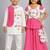 Pink & white printed cotton silk lehenga choli & kurta pyjama brother sister matching combo