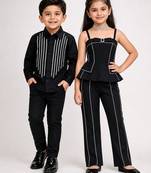 Black embroidered japanese crepe & cotton co-ord set & shirt brother sister matching combo