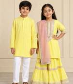Yellow embroidered chanderi silk sharara set & kurta pyjama brother sister matching combo