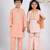 Peach solid & embroidered cotton kurta set & kurta pyjama brother sister matching combo