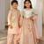 Peach embroidered georgette & cotton lehenga choli & kurta jacket brother sister matching combo
