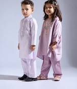 Purple embroidered silk kurta set & kurta pant brother sister matching combo