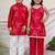 Red embroidered chanderi kurta set & kurta pant brother sister matching combo