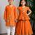 Orange embroidered dola silk lehenga choli & kurta pant brother sister matching combo