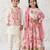 Pink & cream printed cotton & viscose lehenga choli & kurta jacket brother sister matching combo