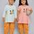 Peach & blue embroidered & printed cotton silk dhoti kurta brother sister matching combo