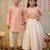 Peach orange block printed cotton skirt set & kurta pyjama brother sister matching combo