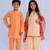 Peach embroidered cotton sharara set & kurta pyjama brother sister matching combo