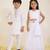 White solid & embroidered silk lehenga choli & kurta pant brother sister matching combo