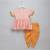 Peach & blue embroidered & printed cotton silk dhoti kurta brother sister matching combo