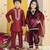 Maroon zari embroidered velvet & silk salwar suit & kurta pyjama brother sister matching combo