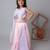Pink handwoven cotton lehenga choli & bandhgala brother sister matching combo