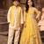 Yellow embroidered georgette lehenga choli & kurta jacket brother sister matching combo