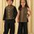 Black embroidered brocade co-ord set & kurta jacket brother sister matching combo