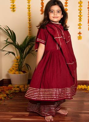 Maroon handwoven cotton anarkali set & kurta pyjama brother sister matching combo 2