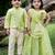 Green embroidered net lehenga choli & kurta pant brother sister matching combo