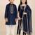 Navy blue & blue embroidered velvet kurta set & kurta pant brother sister matching combo