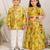 Lime green printed silk & chanderi lehenga choli & kurta jacket brother sister matching combo