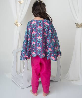 Pink & blue handwoven cotton indo western set & kurta pyjama brother sister matching combo 2