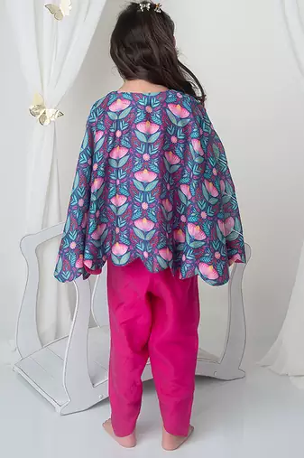 Pink & blue handwoven cotton indo western set & kurta pyjama brother sister matching combo