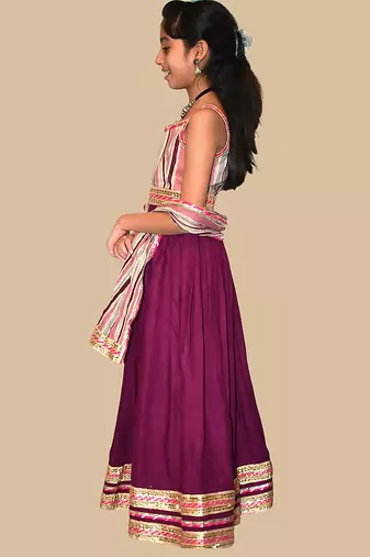 Burgundy & white embroidered cotton lehenga choli & kurta jacket brother sister matching combo