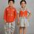 Grey & orange embroidered cotton silk indo western set & dhoti kurta brother sister matching combo