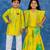 Yellow embroidered chanderi silk & satin sharara set & kurta pant brother sister matching combo