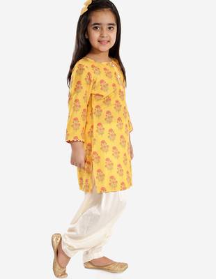 Mustard & multicolor printed linen kurta patiala set & kurta pyjama brother sister matching combo 2