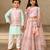 Pink & blue embroidered net & cotton skirt set & kurta jacket brother sister matching combo