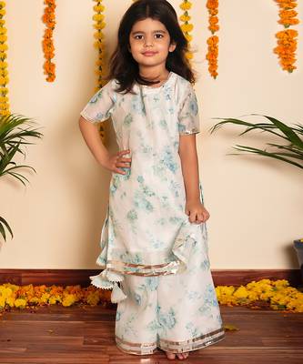 White handwoven chanderi kurta set & kurta pyjama brother sister matching combo 2