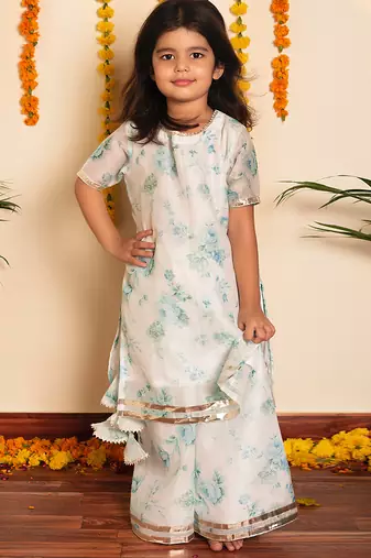 White handwoven chanderi kurta set & kurta pyjama brother sister matching combo