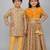 Golden & orange embroidered cotton silk lehenga choli & kurta pyjama brother sister matching combo