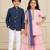 Pink & white gota embroidered chanderi silk sharara set & shirt set brother sister matching combo