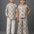 Off white & grey printed cotton silk co-ord set & kurta pant brother sister matching combo