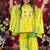 Yellow embroidered chanderi silk & satin sharara set & kurta pant brother sister matching combo