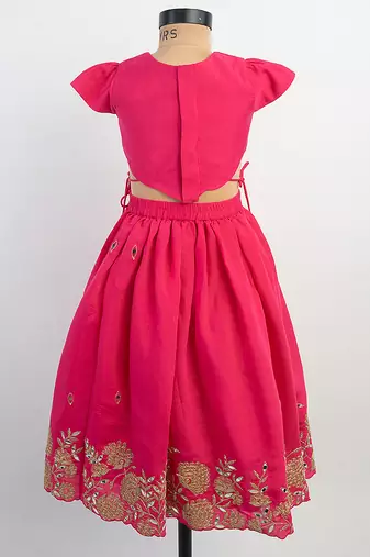 Pink embroidered silk lehenga choli & kurta pyjama brother sister matching combo