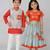 Orange embroidered cotton silk lehenga choli & kurta jacket brother sister matching combo