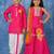 Pink embroidered satin sharara set & dhoti kurta brother sister matching combo