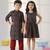 Rust & navy blue printed cotton dress & kurta pyjama brother sister matching combo