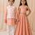 Peach embroidered & printed cotton lehenga choli & kurta jacket brother sister matching combo