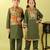 Green printed cotton kurta set & kurta jacket brother sister matching combo