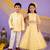 Yellow embroidered & solid cotton lehenga choli & bandhgala brother sister matching combo