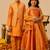 Deep orange embroidered taffeta lehenga choli & kurta jacket brother sister matching combo
